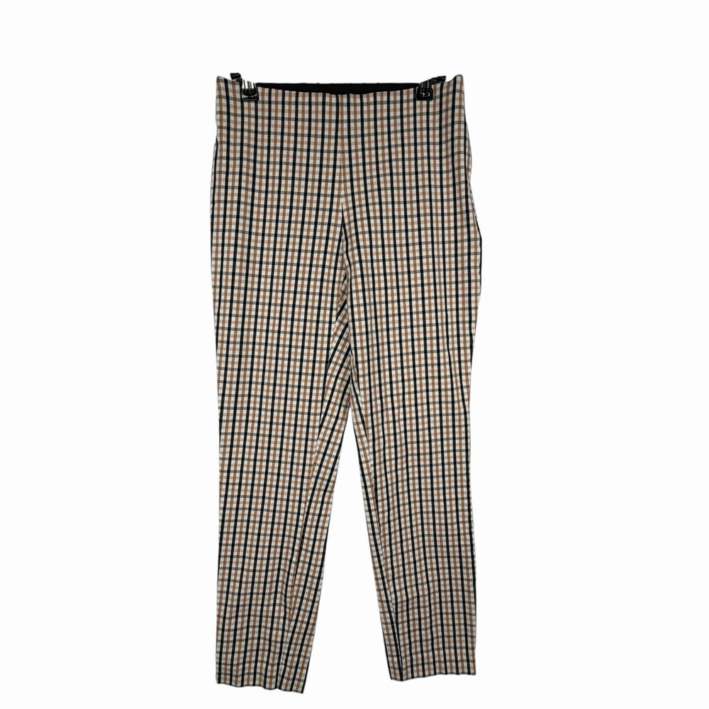 A New Day Women's Gingham Tan Black White Side Zip Skinny Ankle Size 2